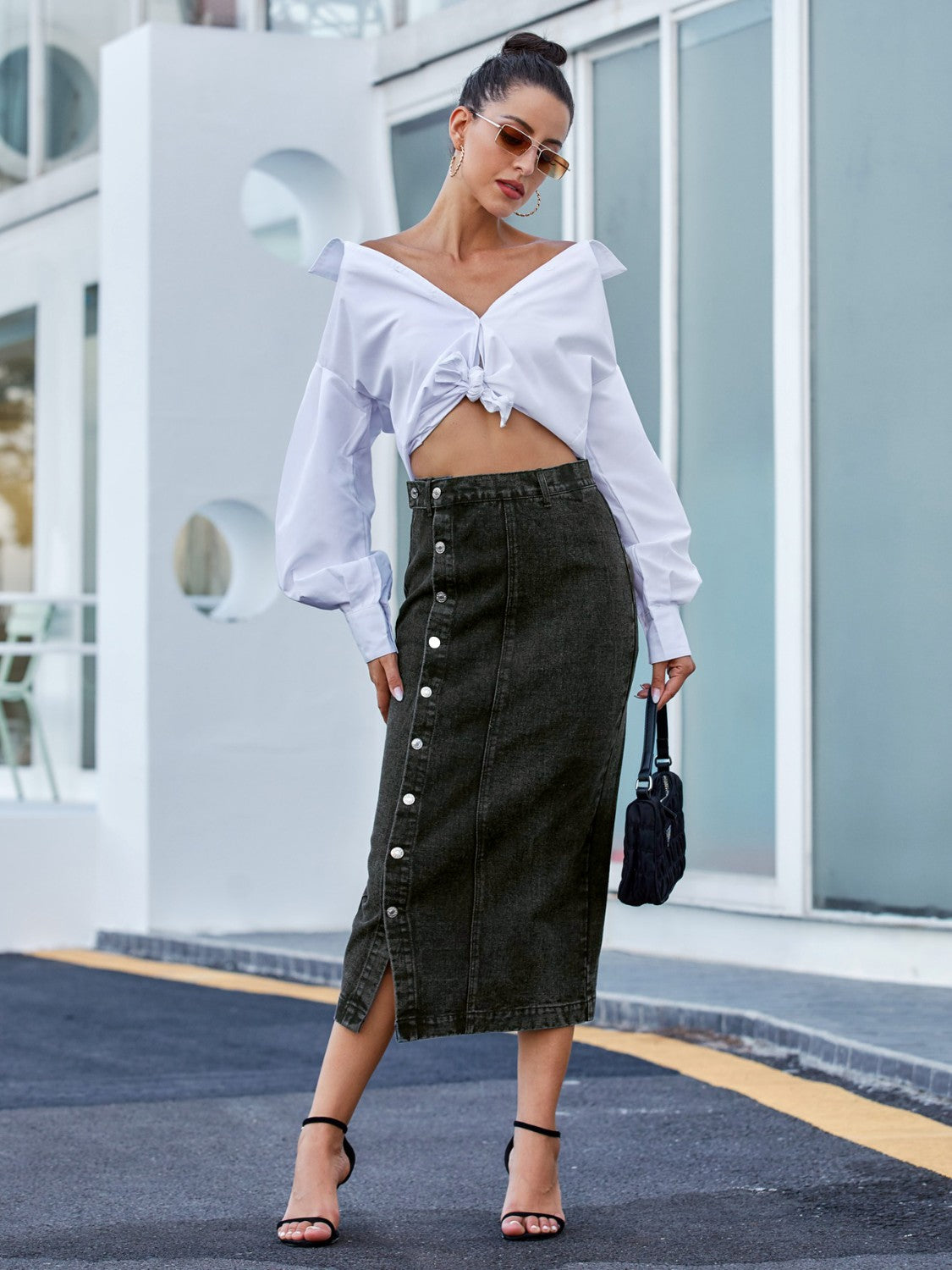 Button Down Denim Skirt Sunset and Swim   