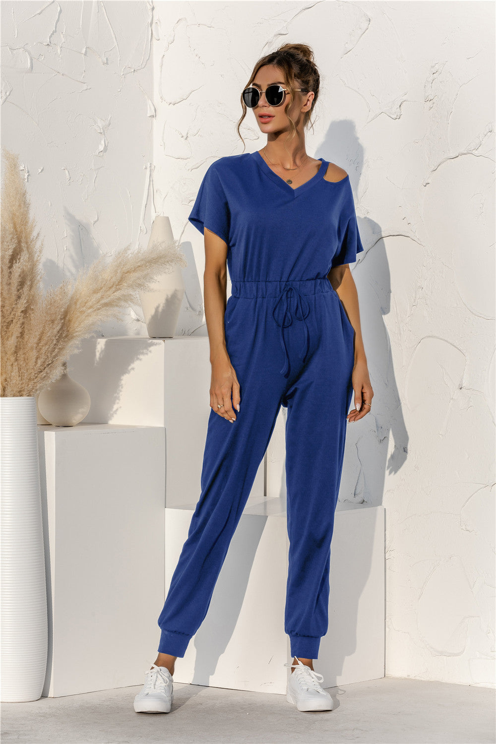 Sunset and Swim Cut Out V-neck Drawstring Jumpsuit Sunset and Swim Blue S 