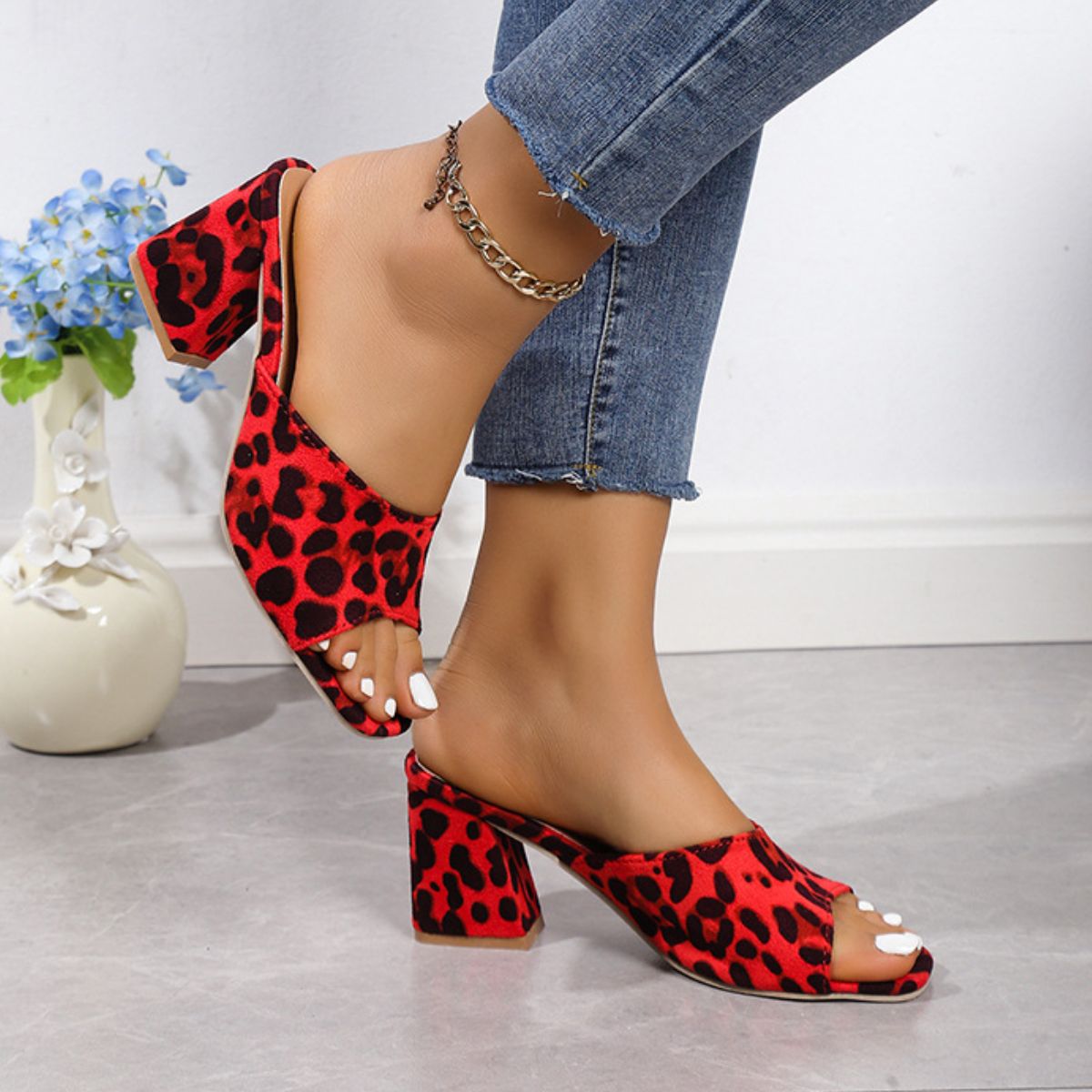 Leopard Block Heel Suede Sandals Sunset and Swim   