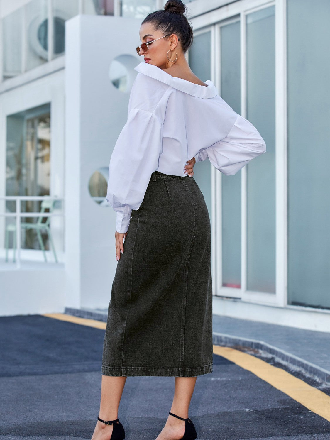 Button Down Denim Skirt  Sunset and Swim   