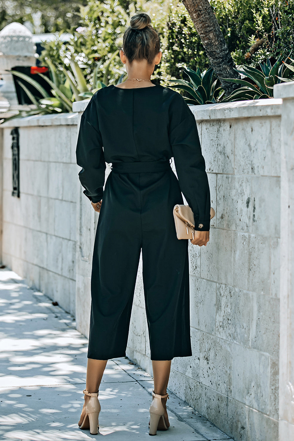 Belted Button Front Cropped Jumpsuit Sunset and Swim   