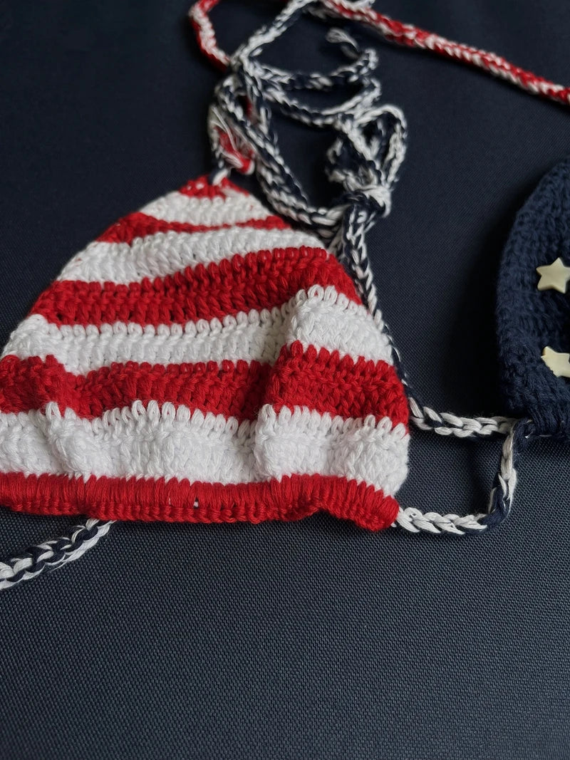 Sexy American Flag Handmade Crochet Swimsuit Bikini Sunset and Swim   