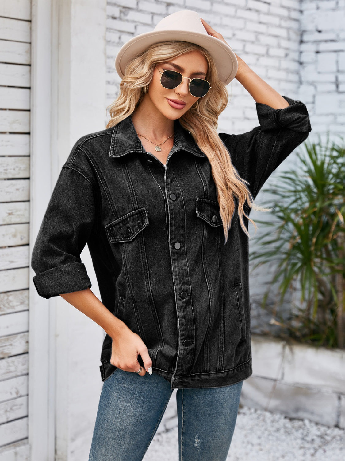 Button Up Long Sleeve Denim Jacket Sunset and Swim   