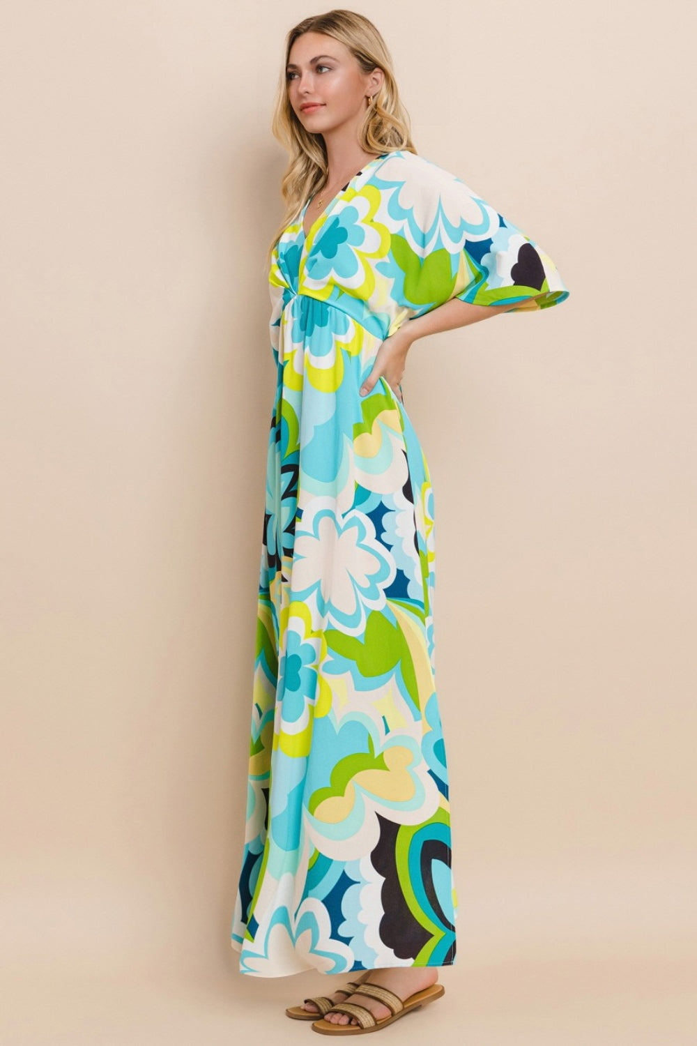 Sunset Vacation Floral Printed Slit Maxi Dress Sunset and Swim   