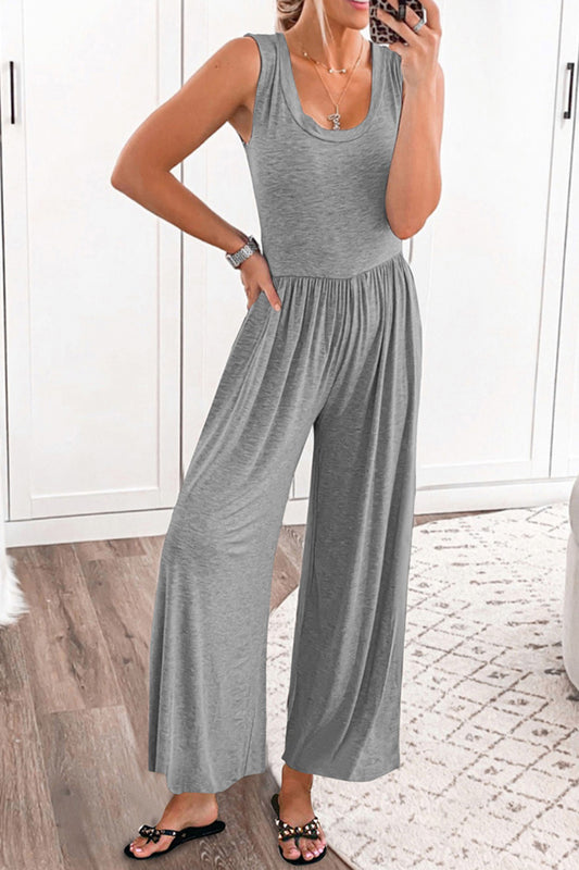 Sunset and Swim  Plus Size Scoop Neck Wide Strap Jumpsuit  Sunset and Swim Gray S 