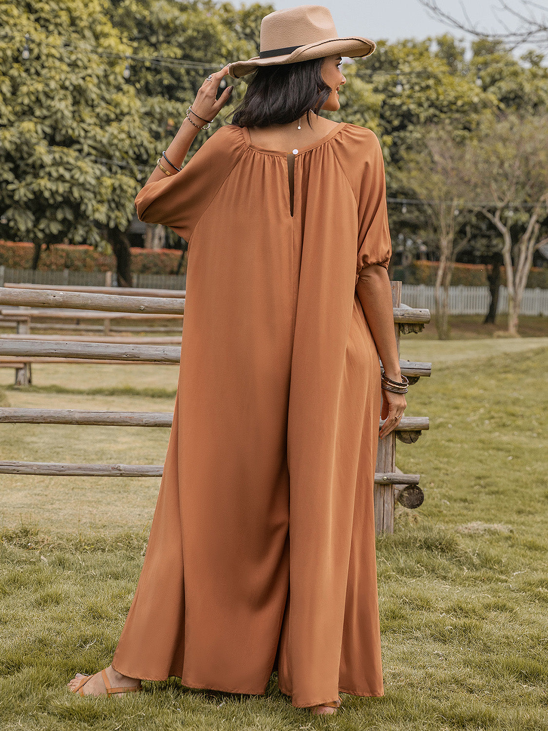 Scoop Neck Half Sleeve Wide Leg Jumpsuit Sunset and Swim   