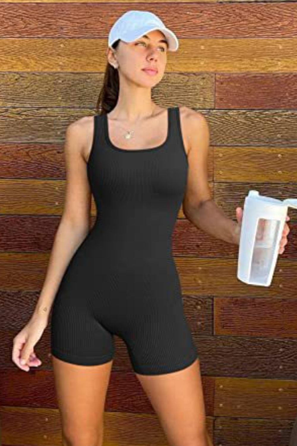 Sunset and Swim  Square Neck Wide Strap Active Romper Sunset and Swim Black S 