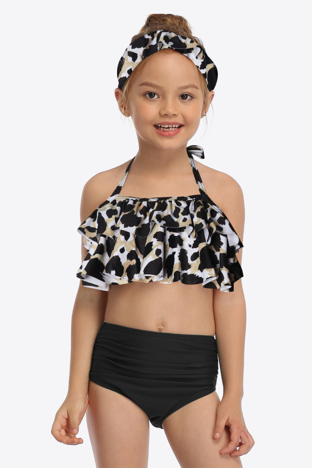 Sunset Vacation  Printed Layered Halter Neck Two-Piece Swim Set I Kids Swimwear Sunset and Swim Black 4T 