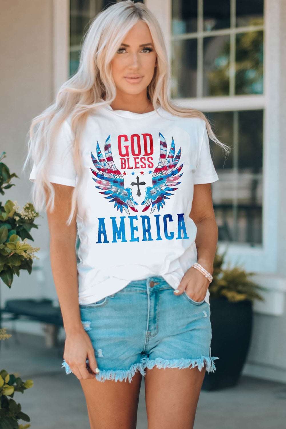 GOD BLESS AMERICA Cuffed Tee Shirt Sunset and Swim   