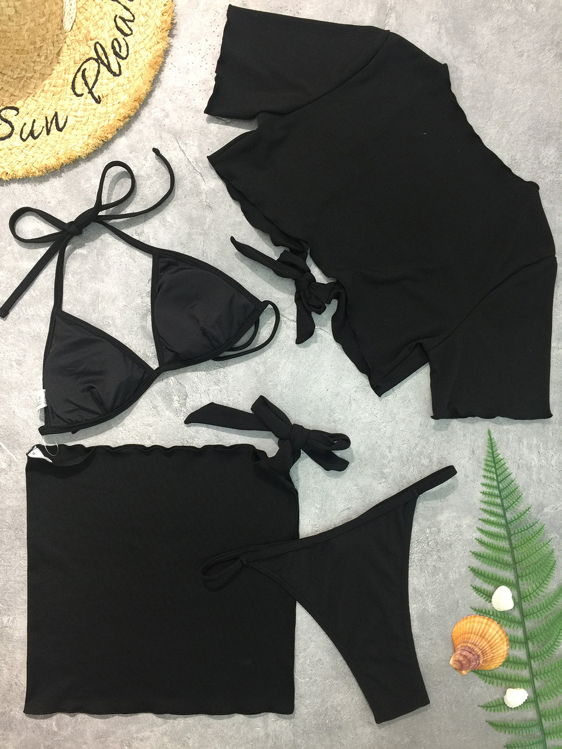 Halter Neck Bikini and Cover Up Four-Piece Swim Set Sunset and Swim   
