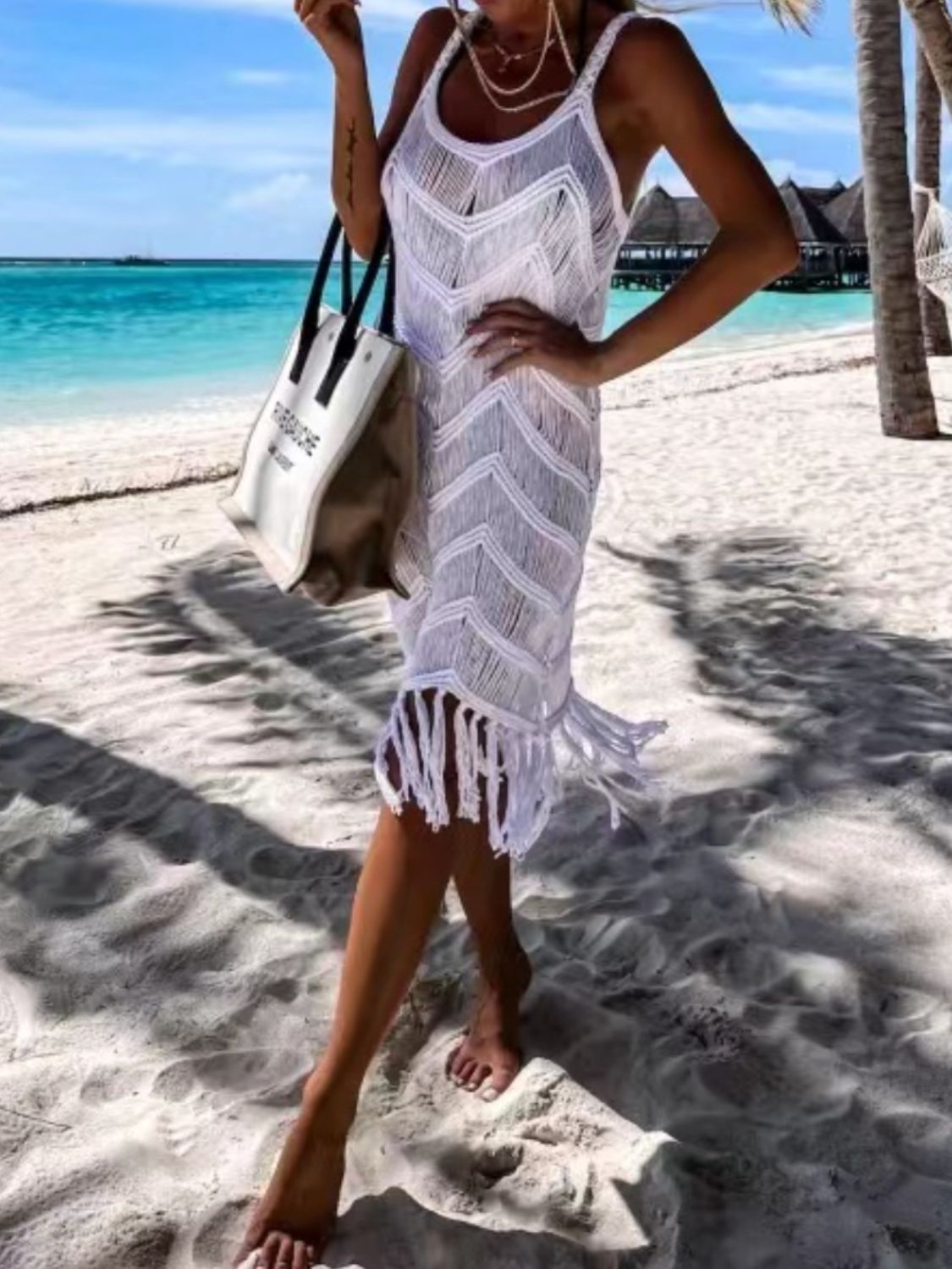 Fringe Scoop Neck Cover-Up Sunset and Swim   