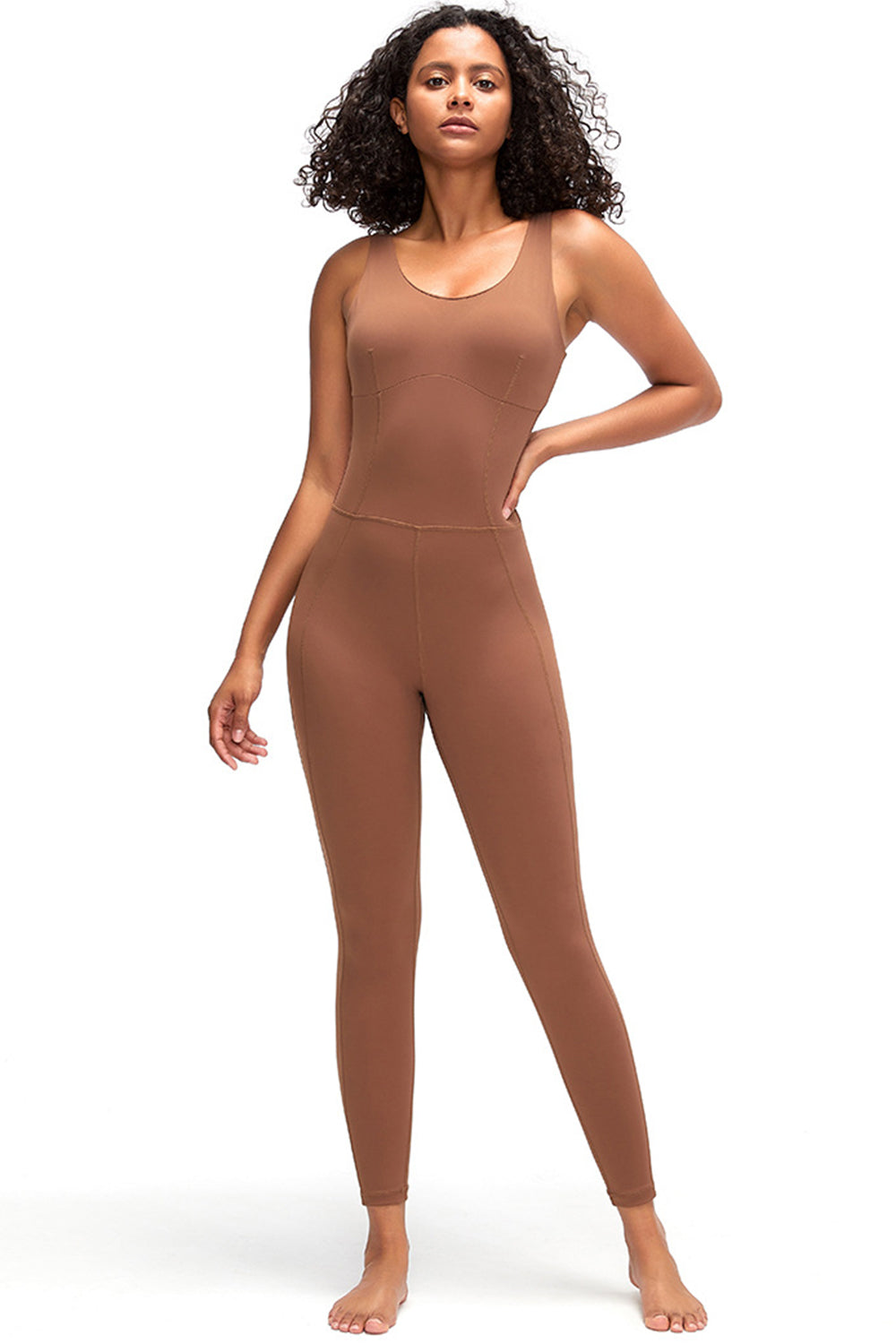 Crisscross Wide Strap Active Jumpsuit Sunset and Swim Chestnut S 