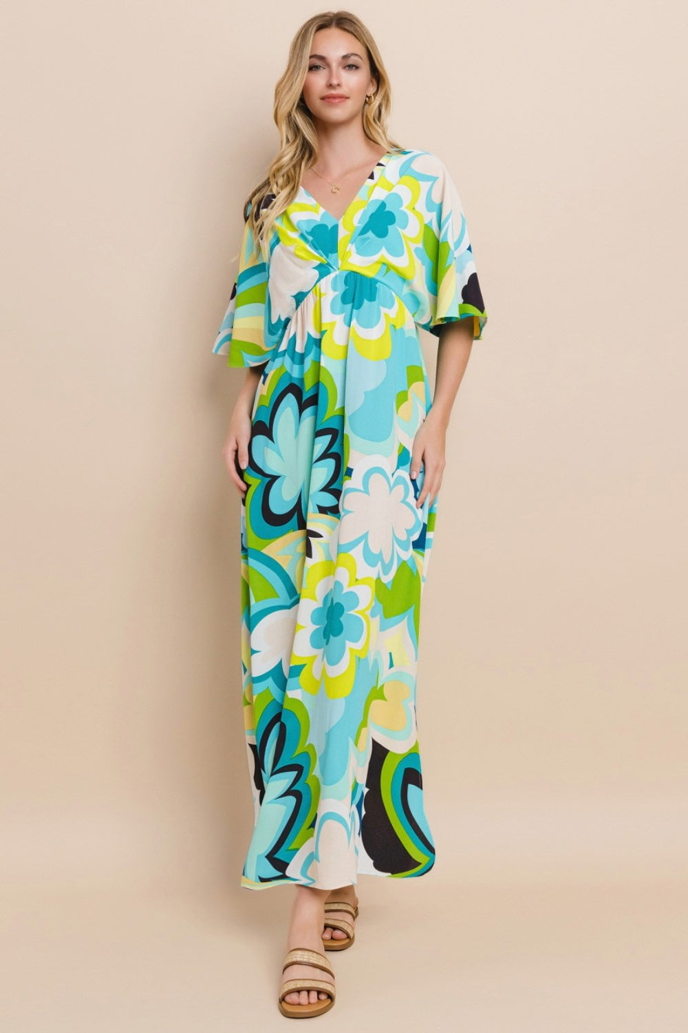 Sunset Vacation Floral Printed Slit Maxi Dress Sunset and Swim   