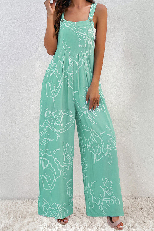 Printed Wide Strap Jumpsuit  Sunset and Swim Teal S 