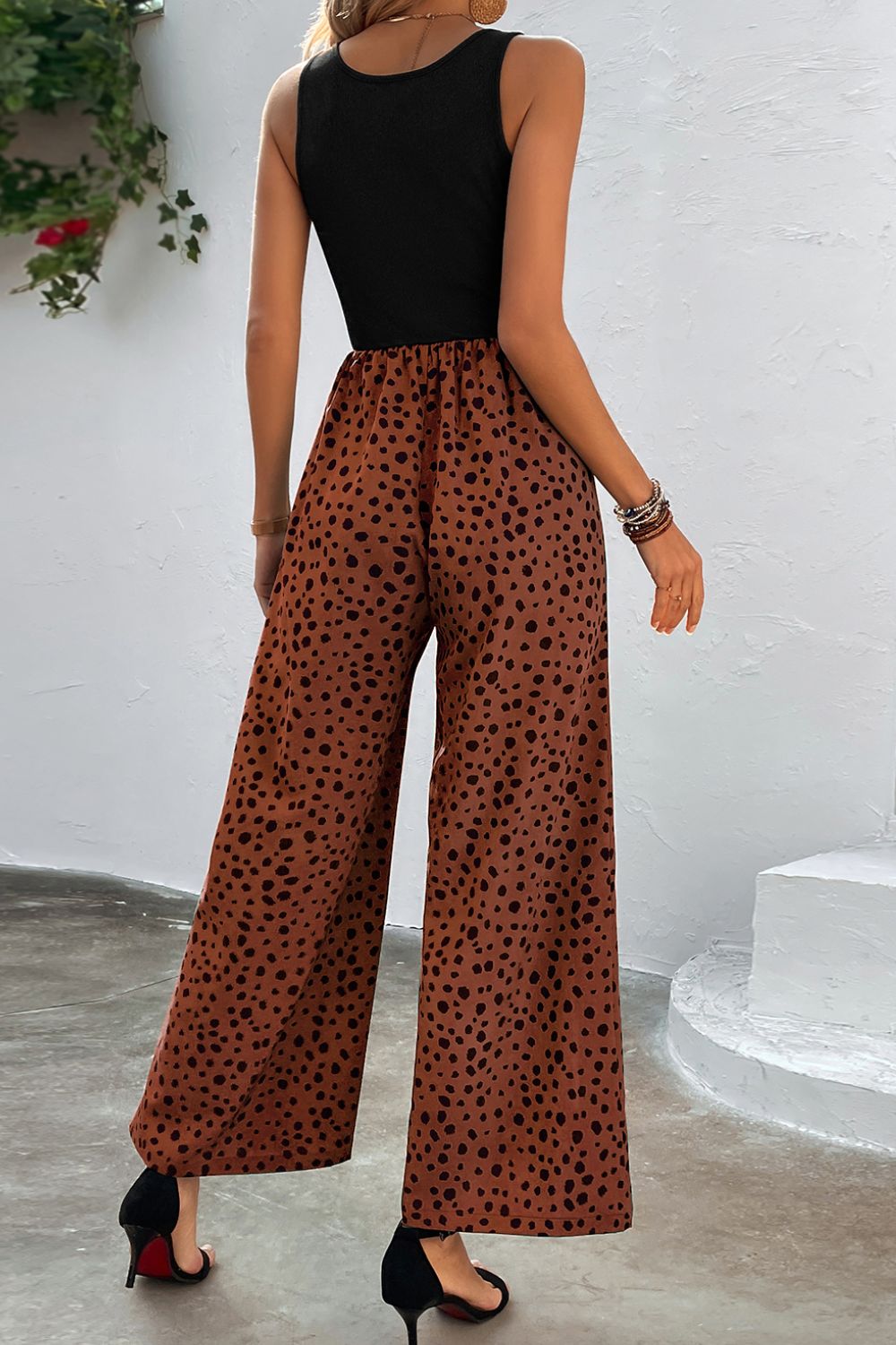 Two-Tone Square Neck Wide Leg Jumpsuit Sunset and Swim   