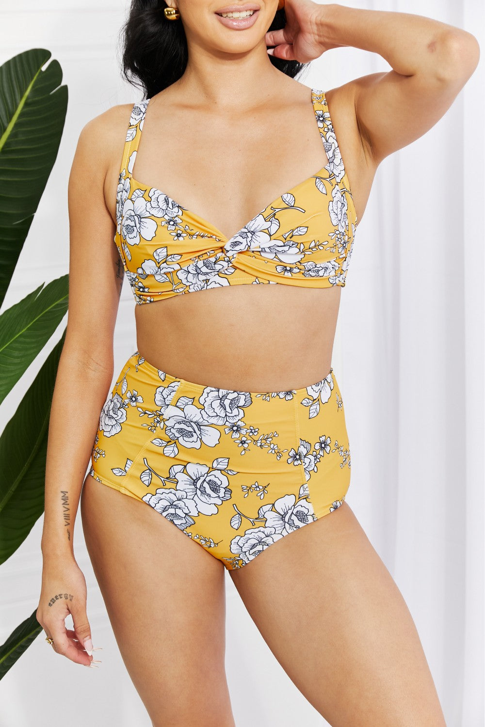 Marina West Swim Take A Dip Twist High-Rise Bikini in Mustard  Sunset and Swim   