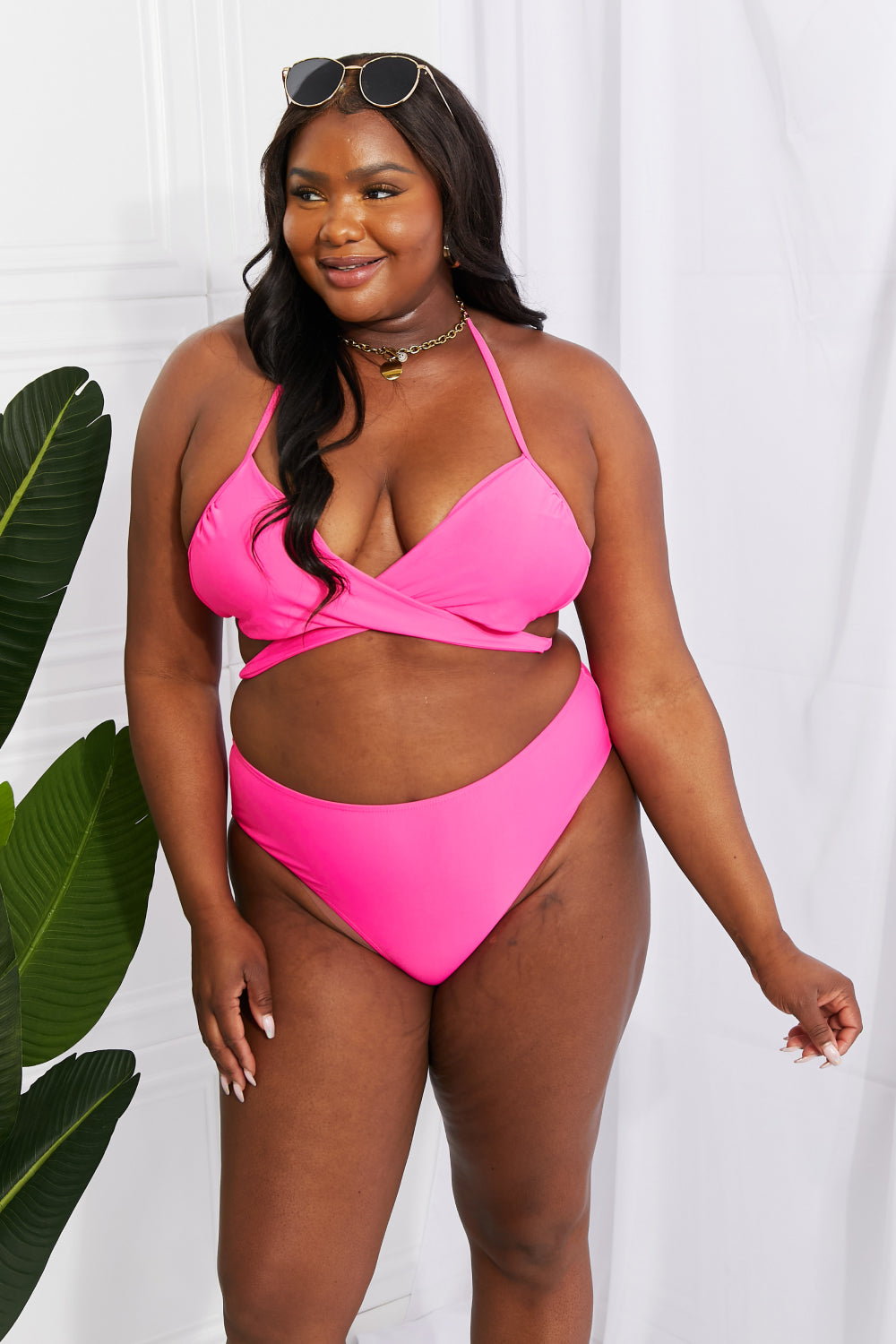 Marina West Swim Summer Splash Halter Bikini Set in Pink  Sunset and Swim   