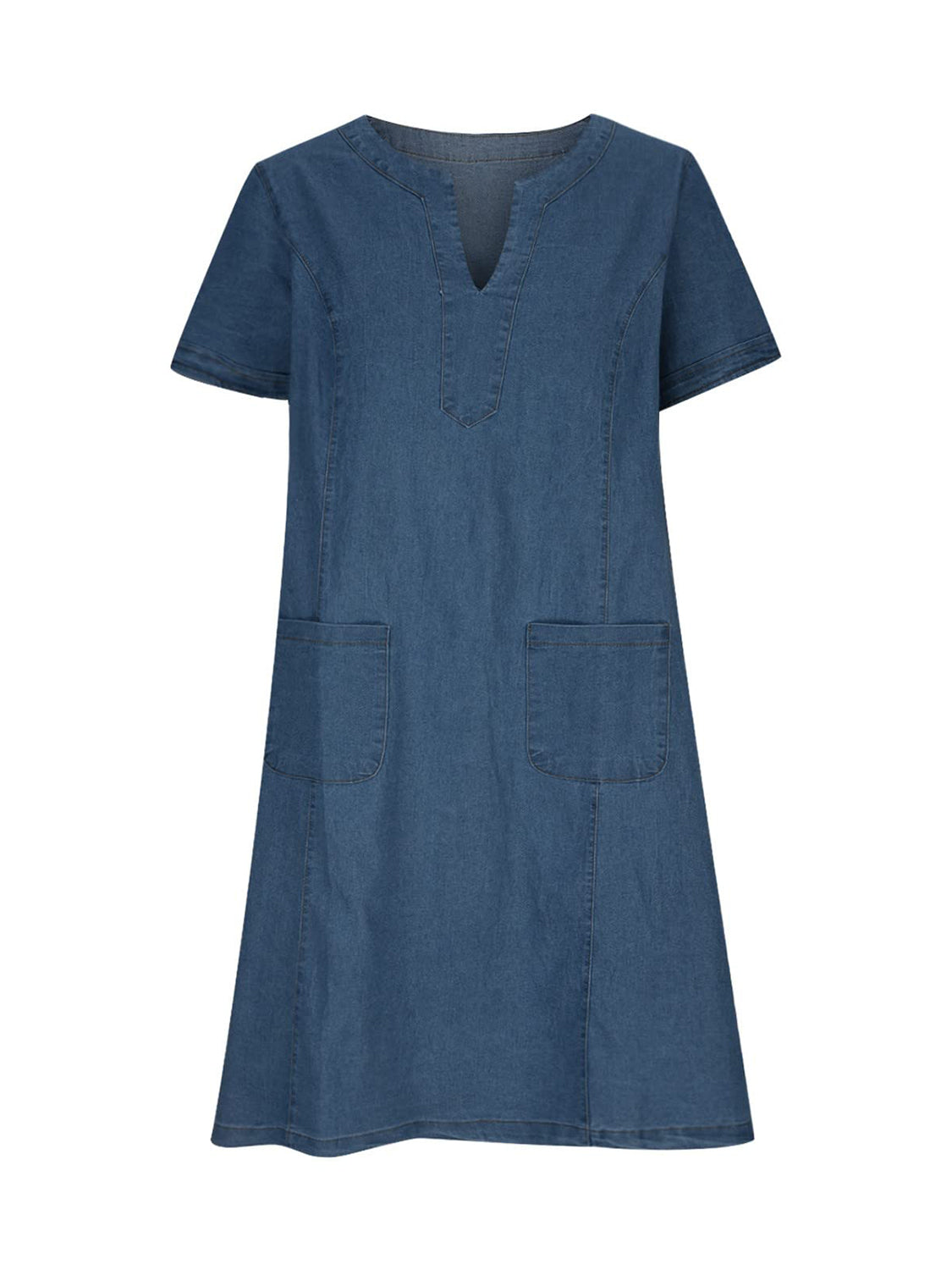 Full Size Notched Short Sleeve Denim Dress Sunset and Swim   