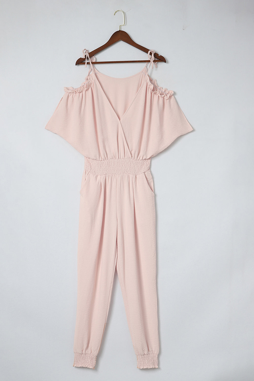 Sunset Vacation  Frill Surplice Cold Shoulder Jumpsuit  Sunset and Swim   