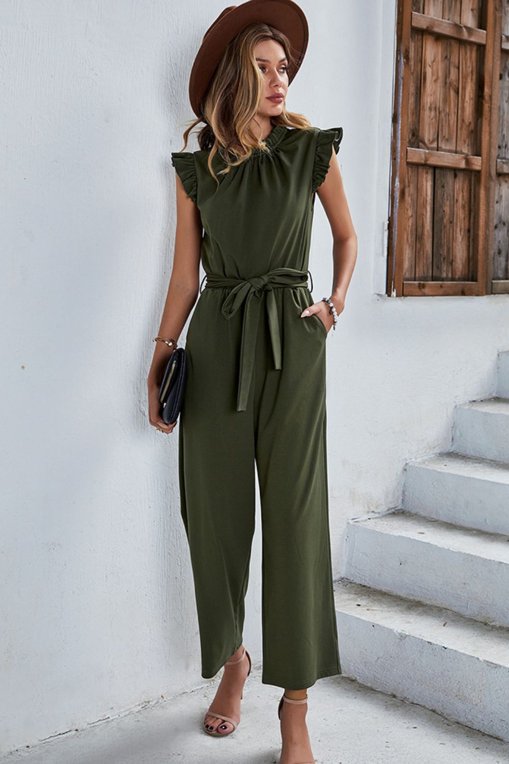 Butterfly Sleeve Tie Waist Jumpsuit  Sunset and Swim   