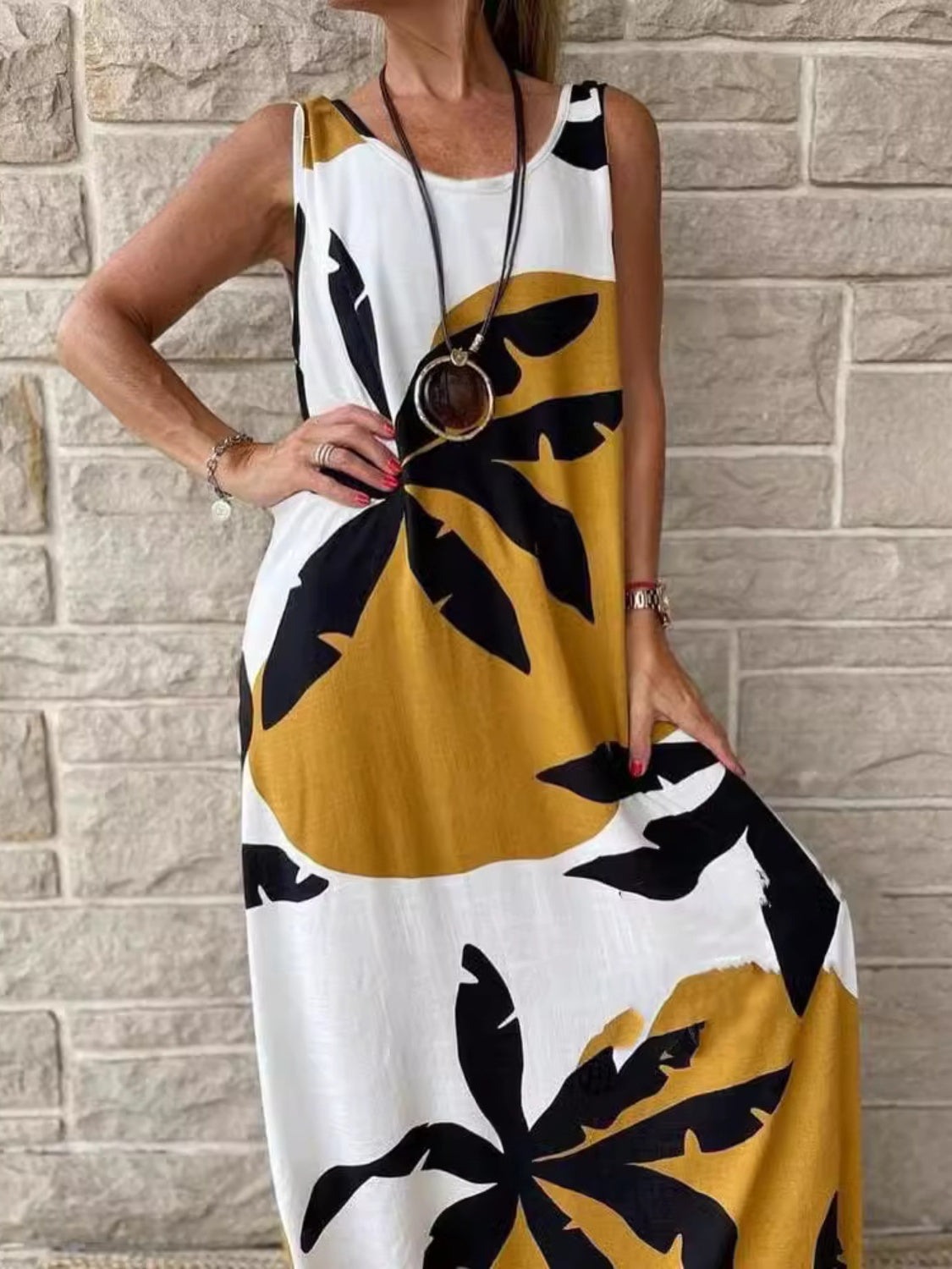 Printed Round Neck Mini Tank Dress Sunset and Swim   