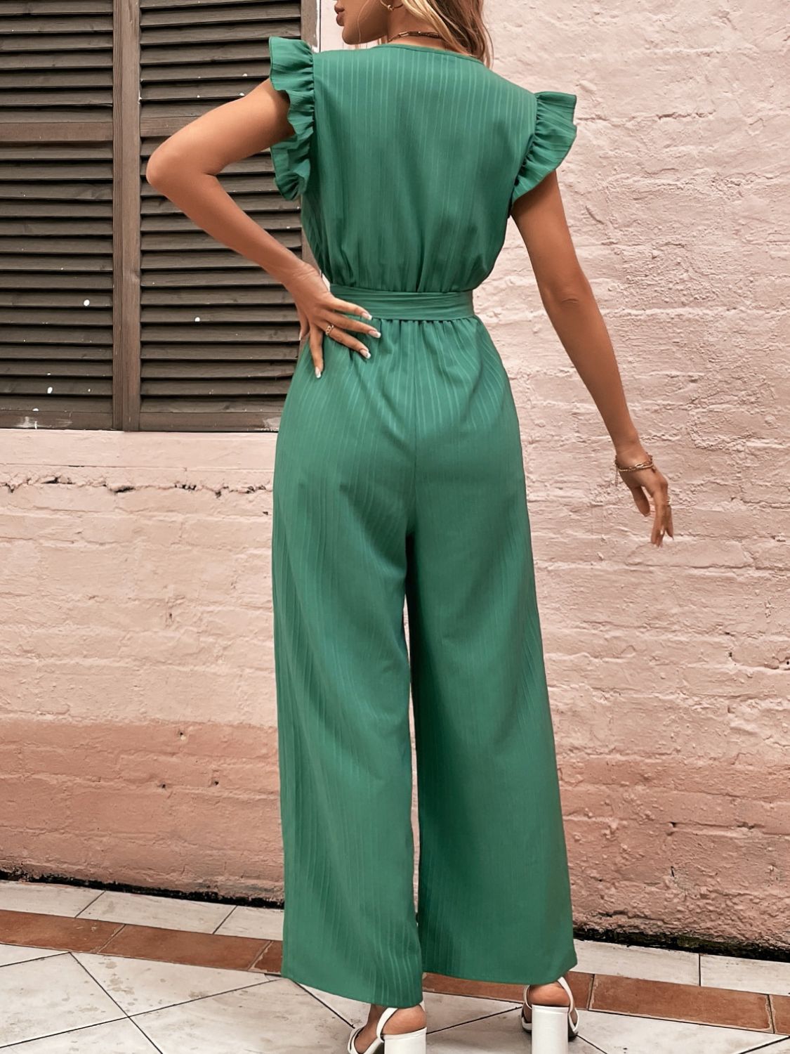 Ruffled Surplice Cap Sleeve Jumpsuit Sunset and Swim   