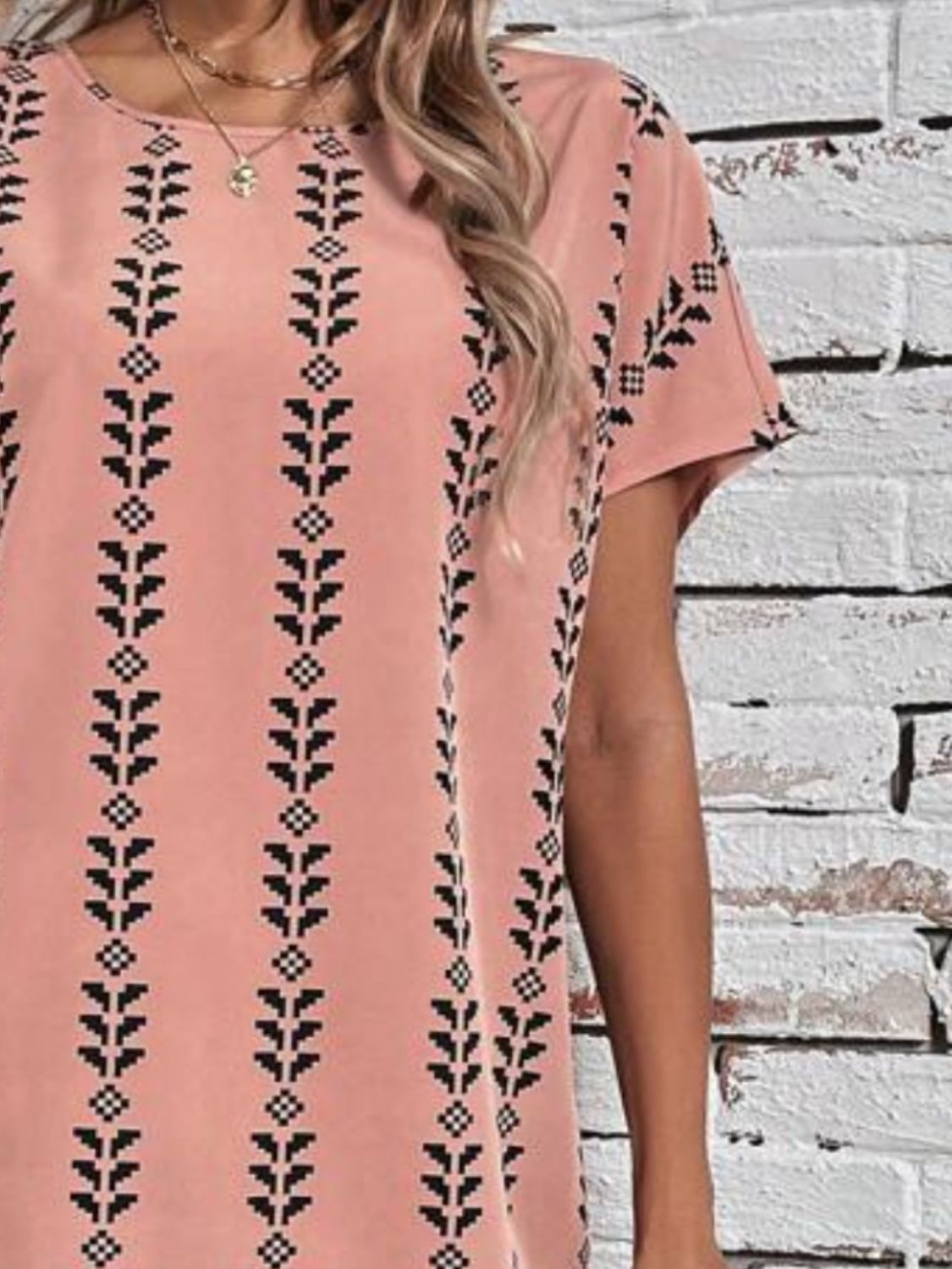 Printed Round Neck Short Sleeve Dress Sunset and Swim   