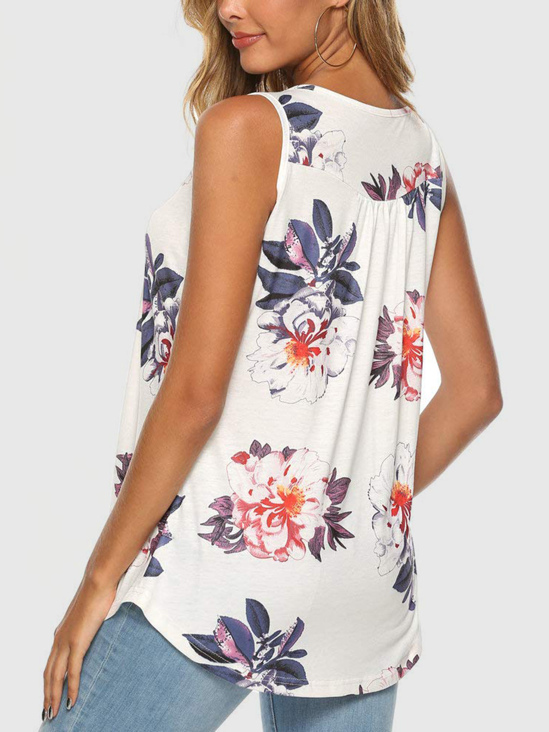 Sunset Vacation Flower Printed Round Neck Tank Sunset and Swim   