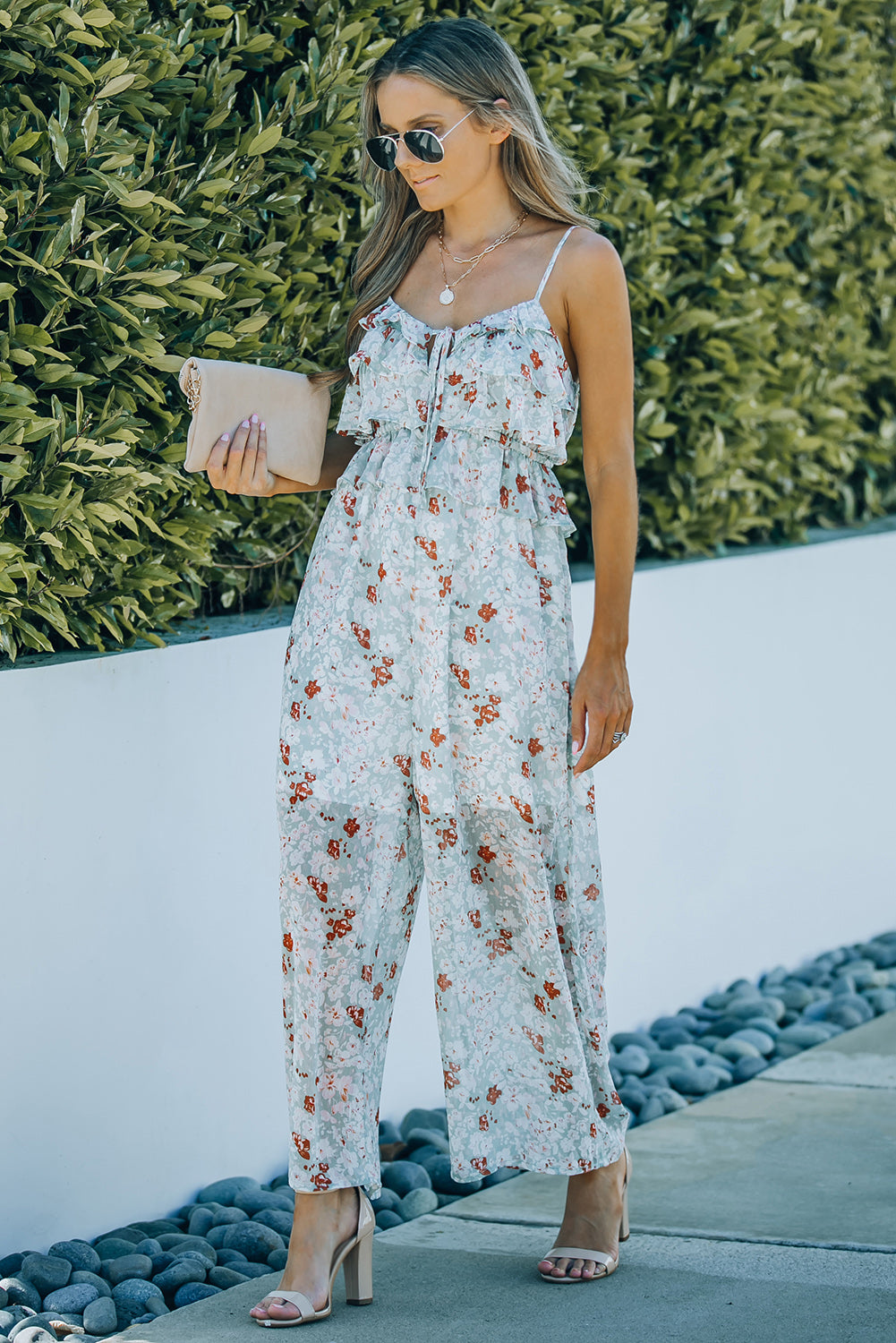 Sunset and Swim Printed Tied Spaghetti Strap Jumpsuit Sunset and Swim   