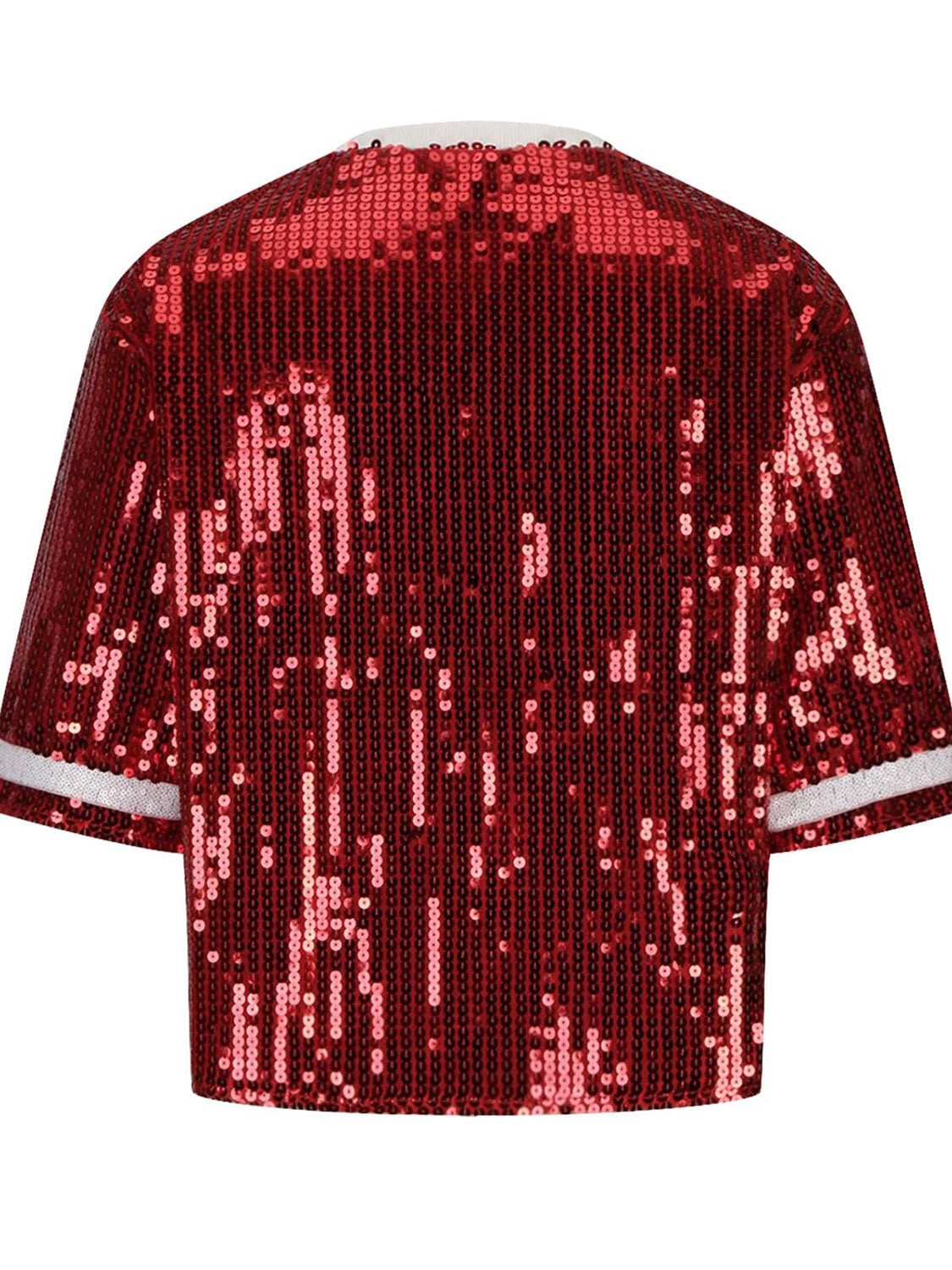 Sequin Football Round Neck Half Sleeve Top Sunset and Swim   