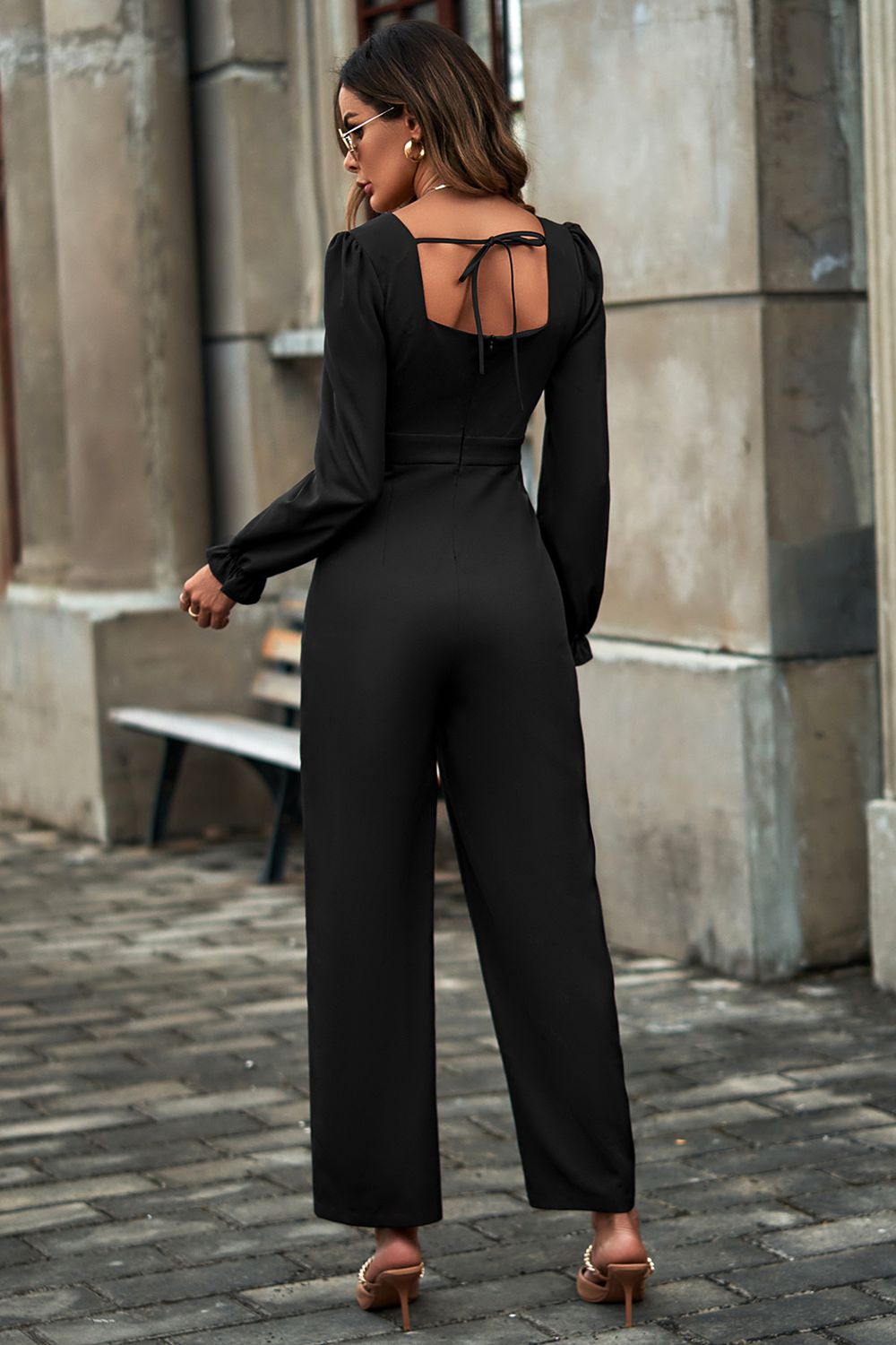 Sweetheart Neck Flounce Sleeve Jumpsuit Sunset and Swim   