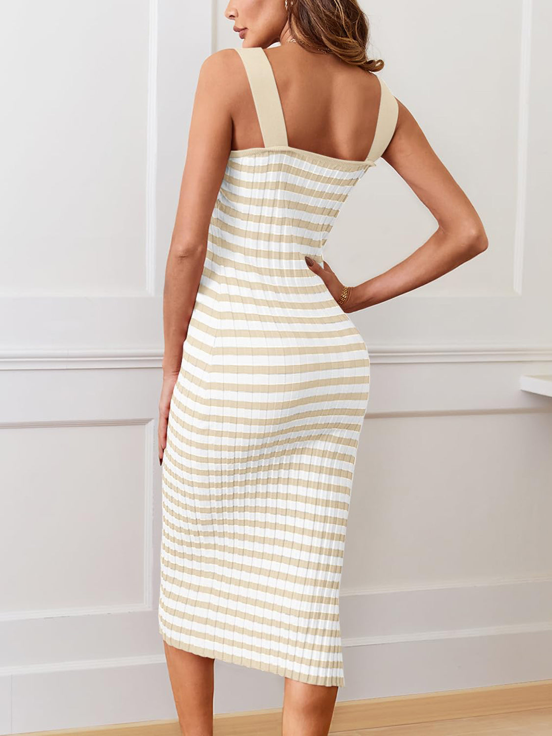 Slit Striped Square Neck Cami Dress Sunset and Swim   