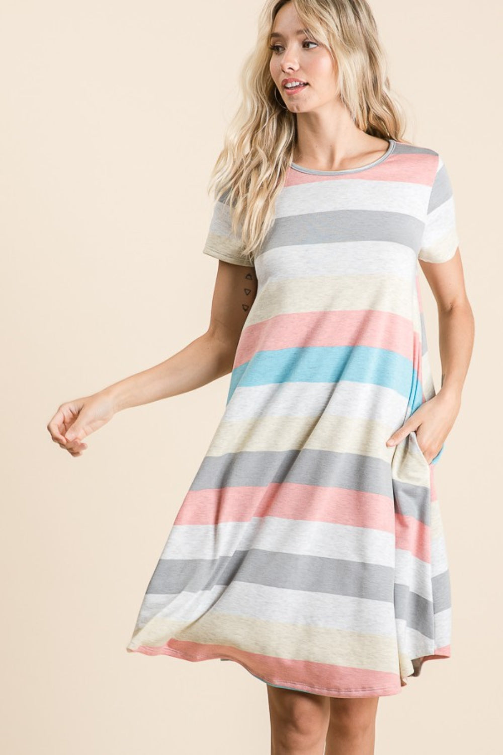 Sunset and Swim  Striped Short Sleeve Dress with Pockets Sunset and Swim Stripe S 