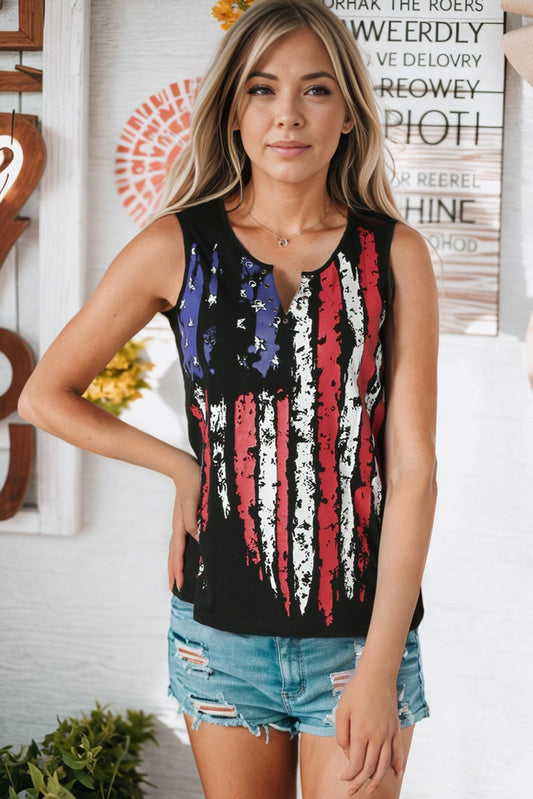 Star and Stripe Notched Neck Tank  Sunset and Swim Black S 