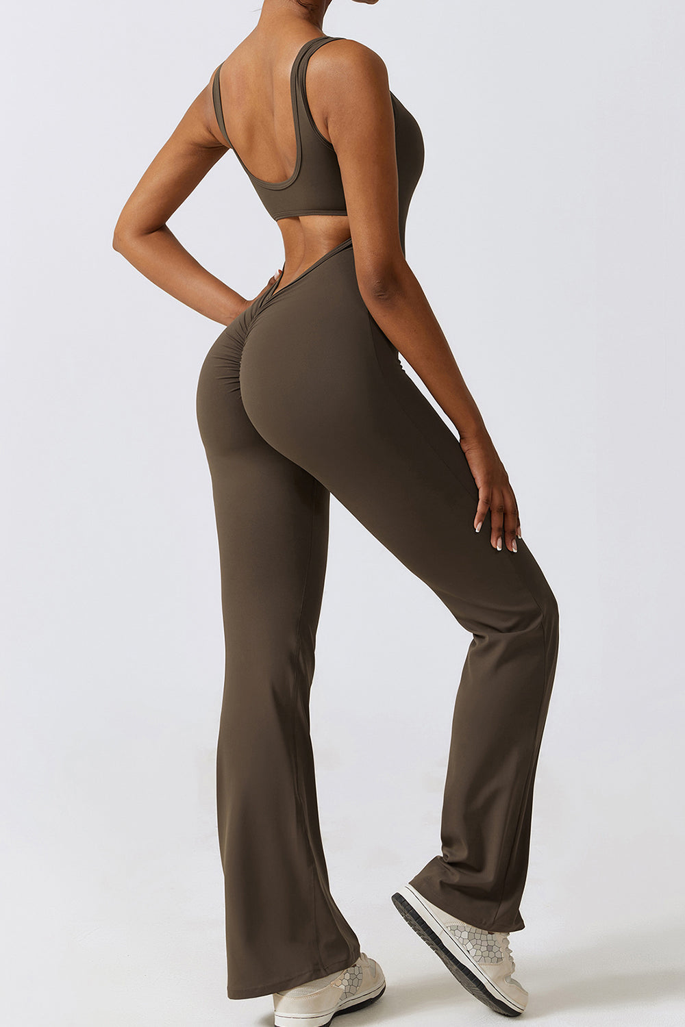 Sunset and Swim  Cutout Ruched Bootcut Sleeveless Active Jumpsuit  Sunset and Swim   