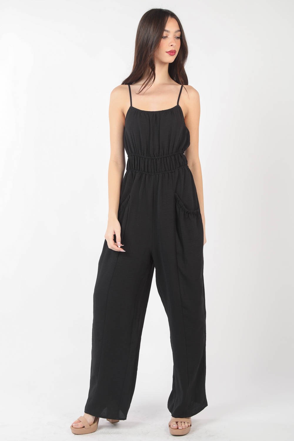 Sunset and Swim  Pintuck Detail Woven Sleeveless Jumpsuit Sunset and Swim   