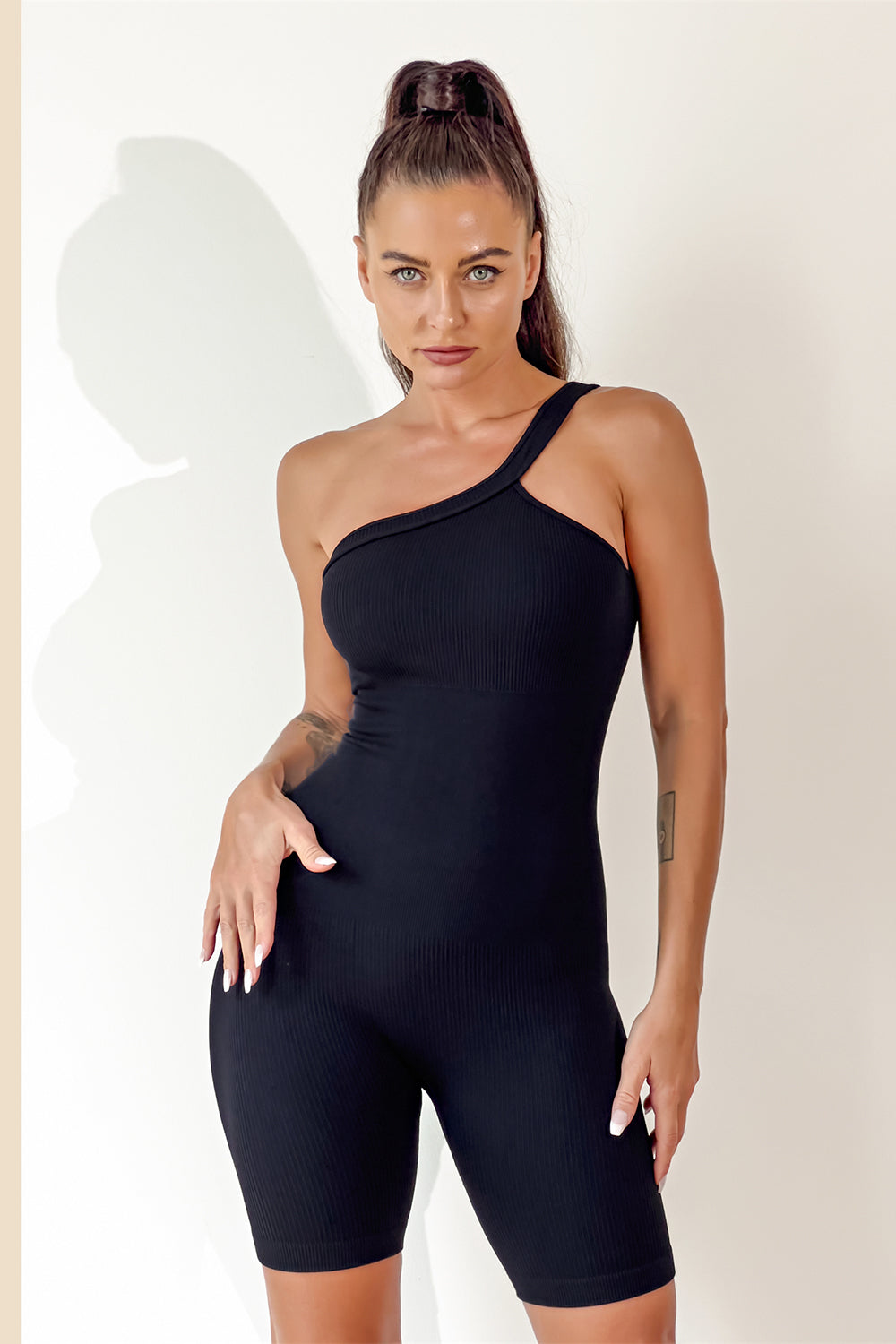 Sunset and Swim  Asymmetrical Neck Wide Strap Active Romper Sunset and Swim   