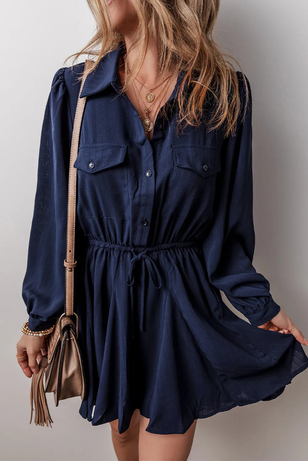 Drawstring Half Button Long Sleeve Dress Sunset and Swim   