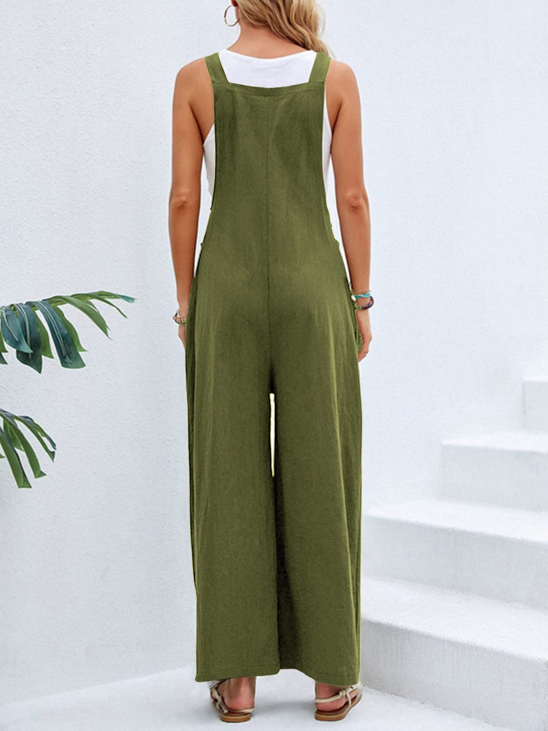 Full Size Square Neck Wide Strap Overalls Sunset and Swim   