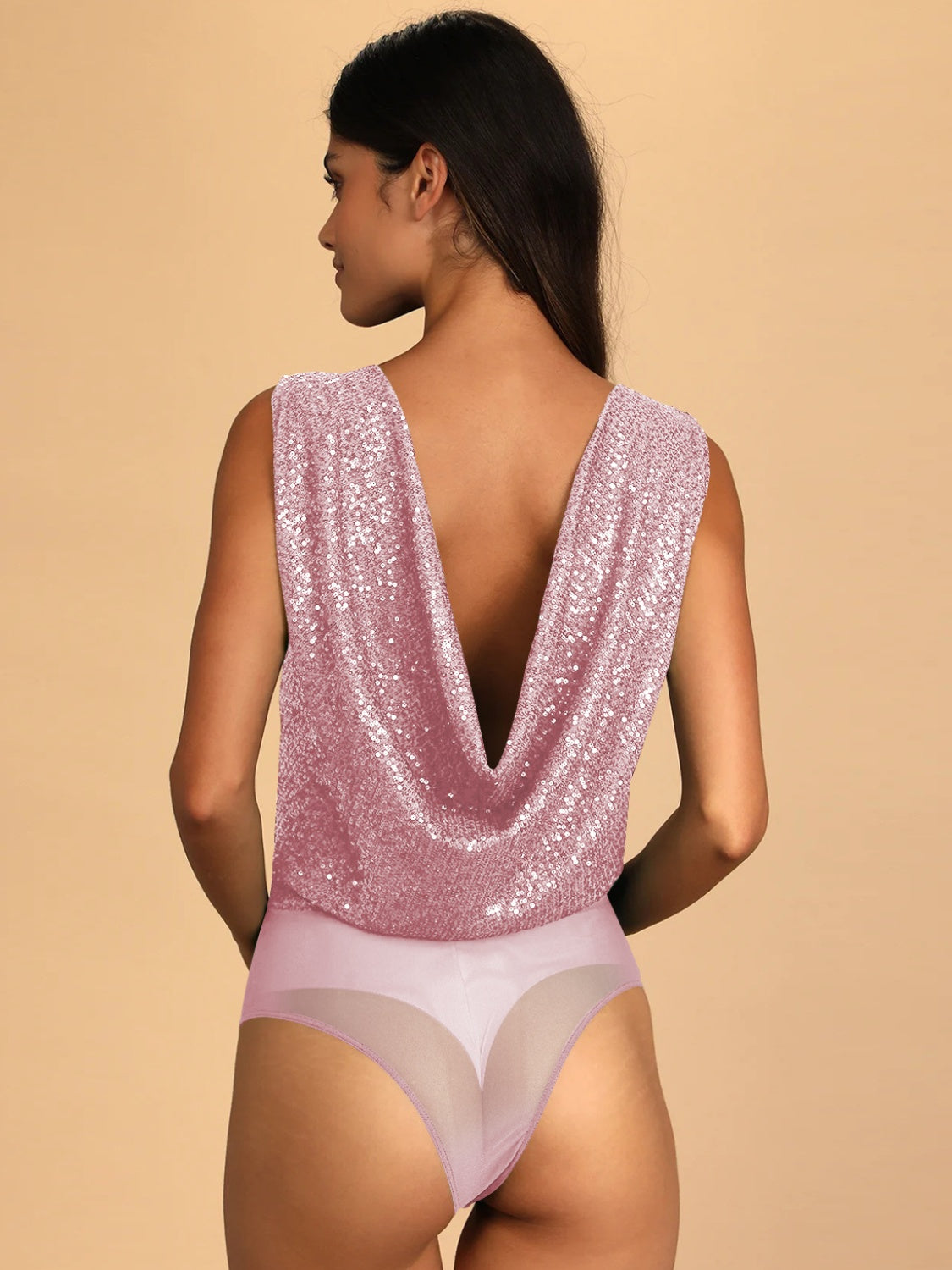 Sequin Surplice Sleeveless Bodysuit Sunset and Swim   