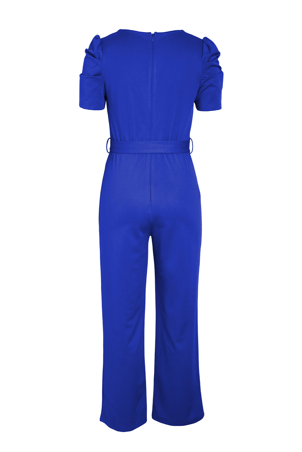 Belted Puff Sleeve V-Neck Jumpsuit Sunset and Swim   