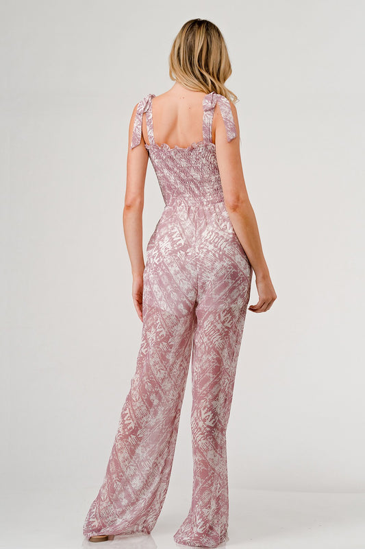 Sunset and Swim  Printed Tie Shoulder Wide Leg Jumpsuit  Sunset and Swim   