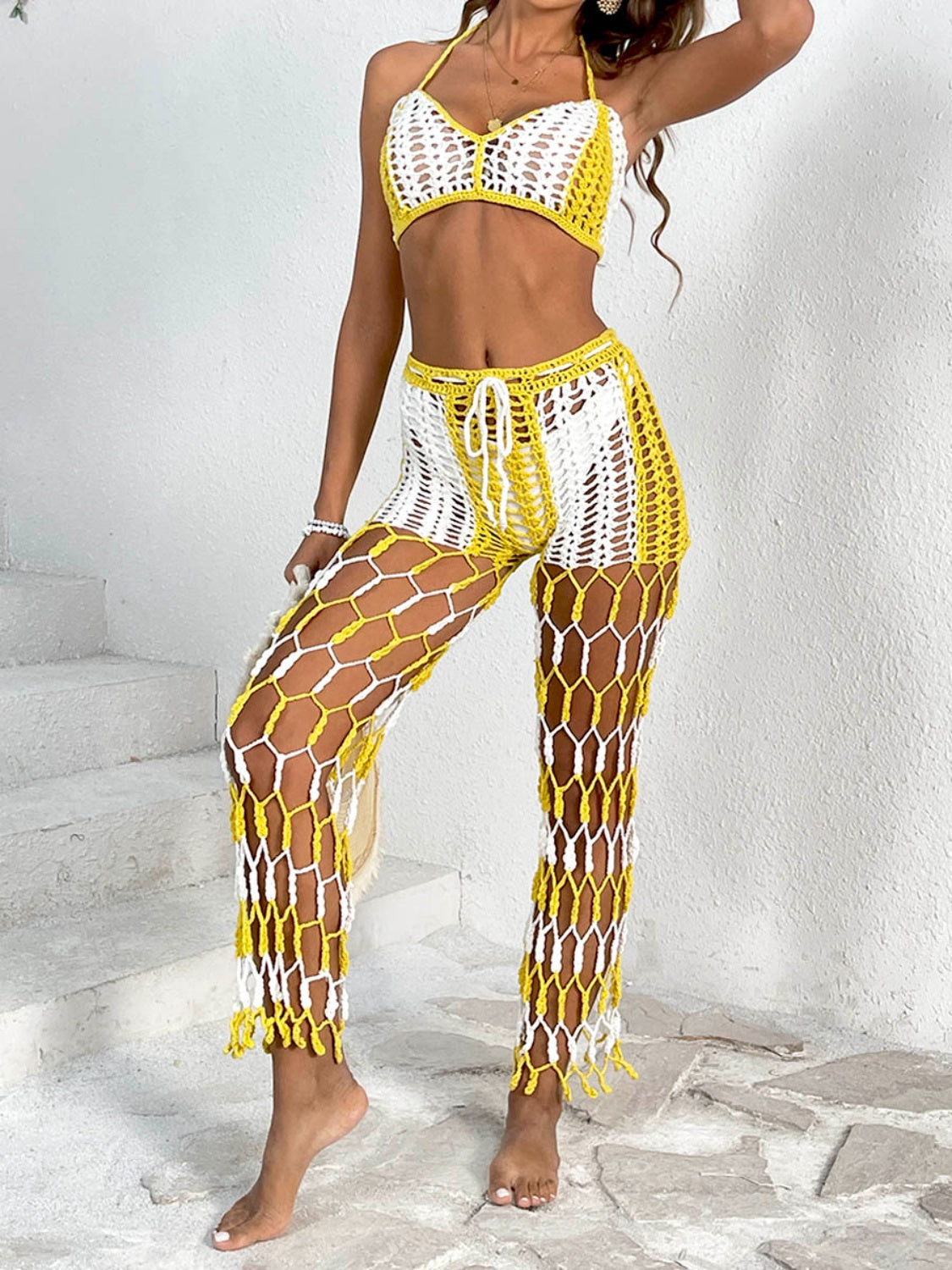 Sunset Vacation  Cutout Halter Neck Top and Pants Two-Piece Swim Set  Sunset and Swim   