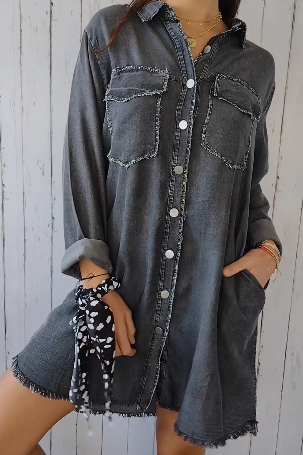 Full Size Pocketed Button Up Long Sleeve Denim Jacket Sunset and Swim   