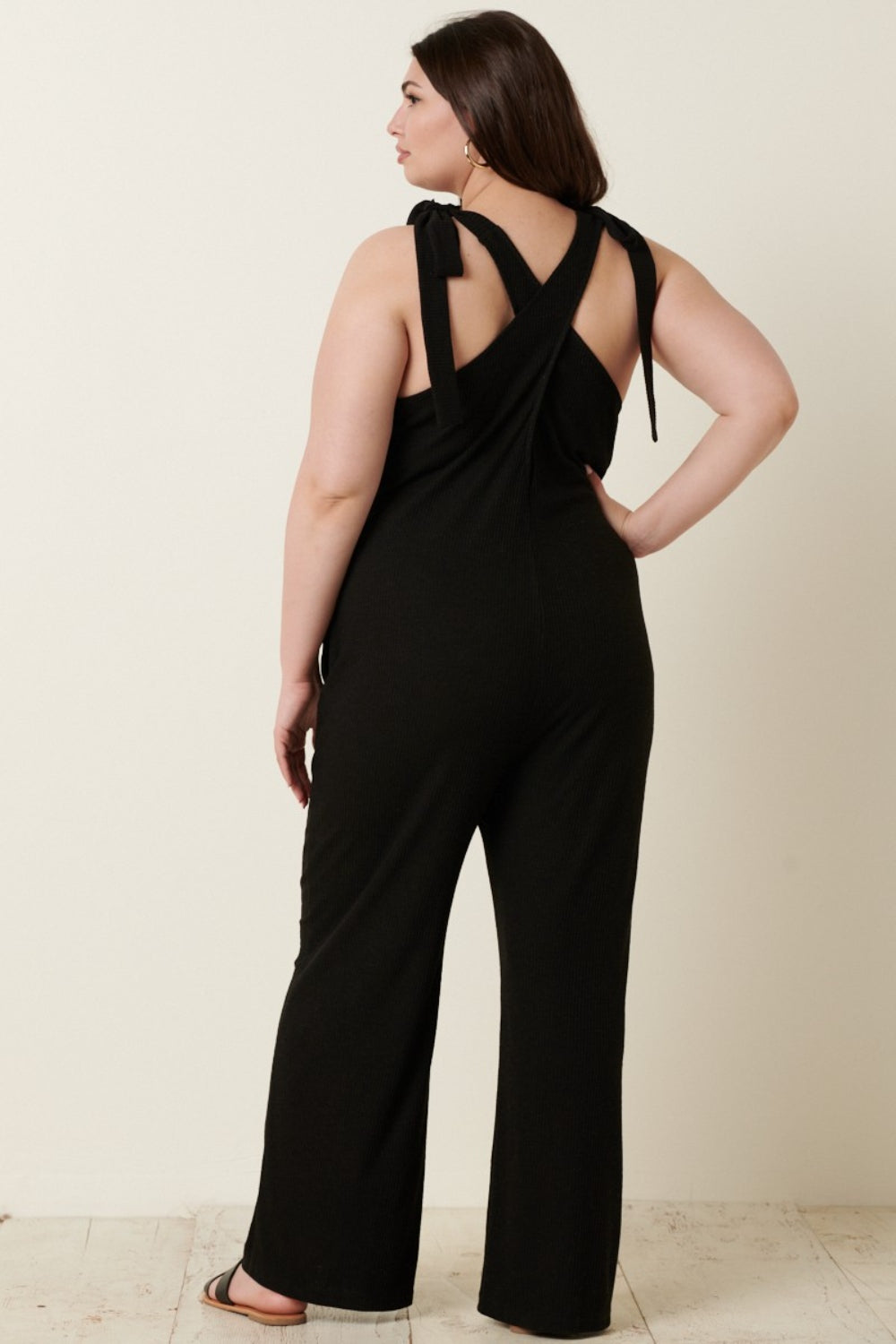 Sunset and Swim  Mittoshop Rib Knit V-Neck Cross Back Jumpsuit Sunset and Swim   