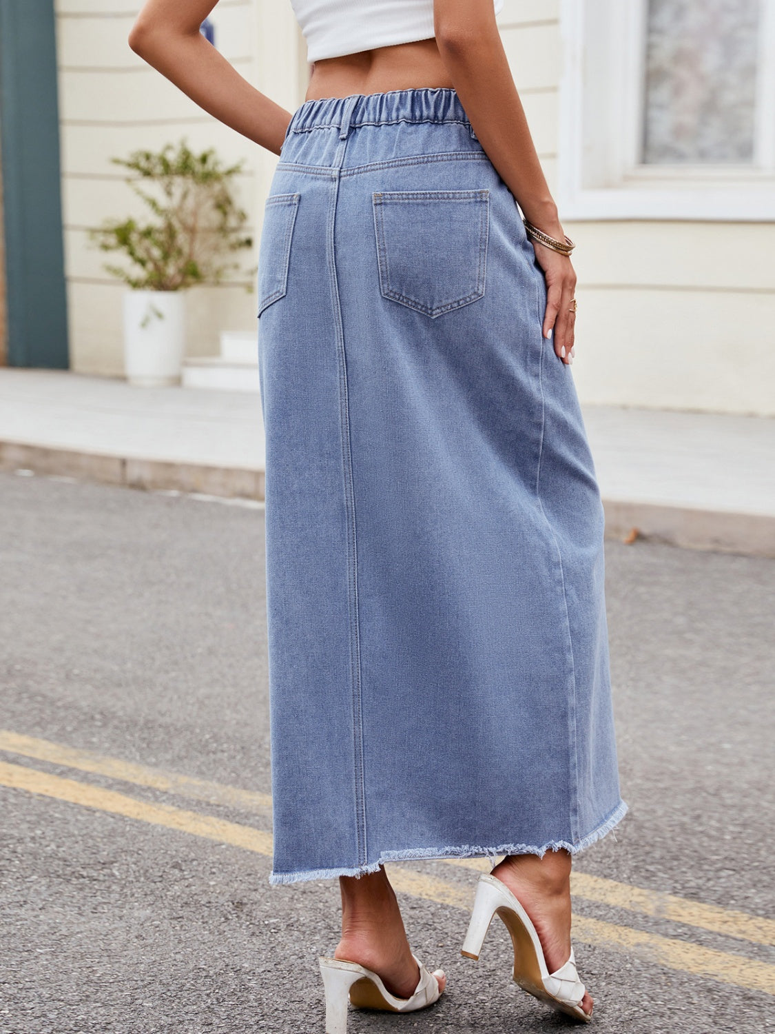 Sunset and Swim  Slit Asymmetrical Waist Denim Skirt Sunset and Swim   