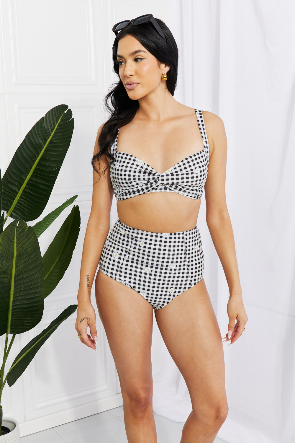 Marina West Swim Take A Dip Twist High-Rise Bikini in Black  Sunset and Swim   