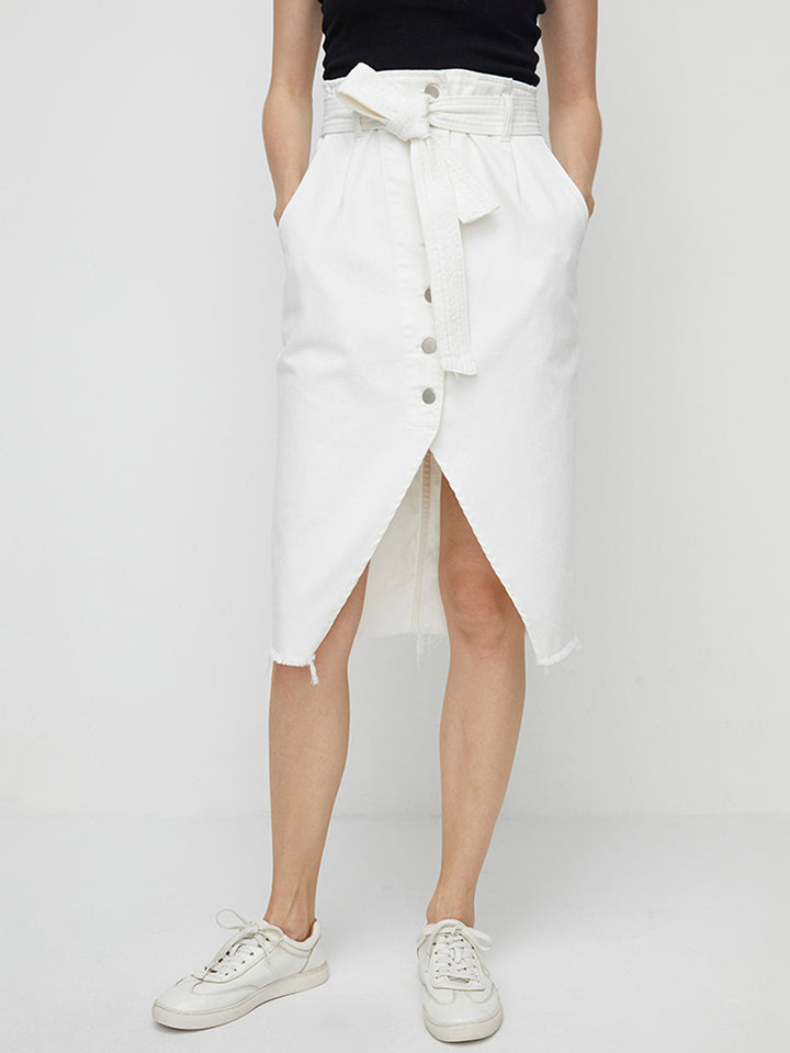 Full SizeTie Waist Buttoned Denim Skirt Sunset and Swim White S 