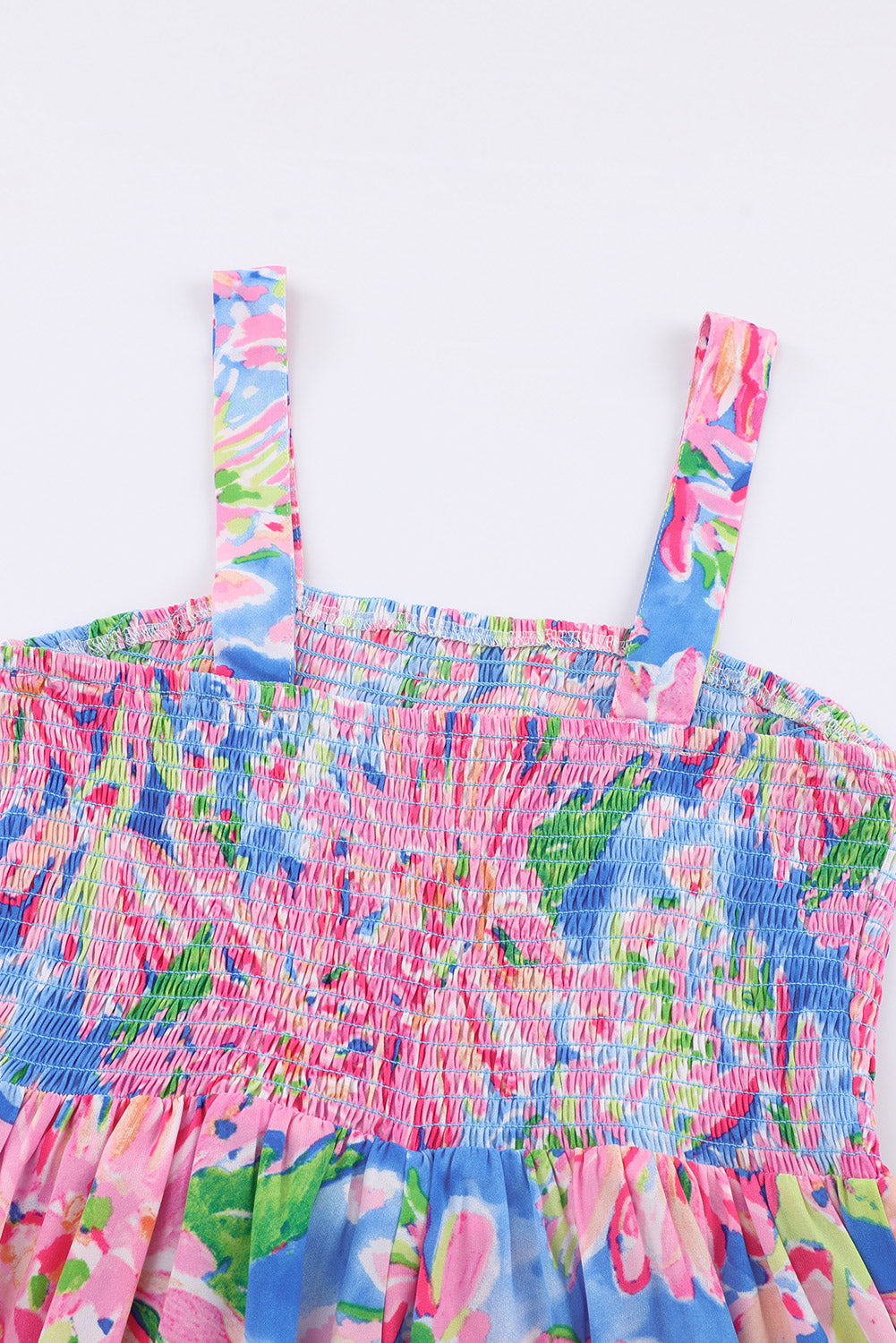 Floral Smocked Square Neck Jumpsuit with Pockets Sunset and Swim   