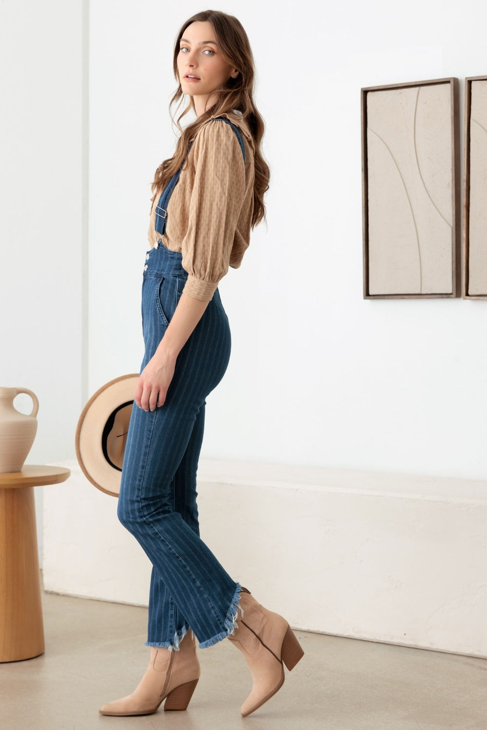 Litz La Striped Stretched Suspender Denim Overalls Sunset and Swim   